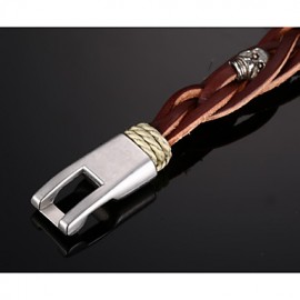 Leather WovenBrass Buckle Men Bracelet