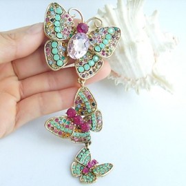4.53 Inch Gold-tone Multicolor Rhinestone Crystal Butterfly Brooch Pendant Art Decorations