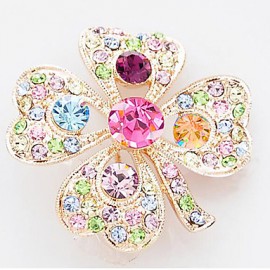 Lucky DollDiamonade Gemstone & Crystal Zirconia Four Leaved Colorful Brooch