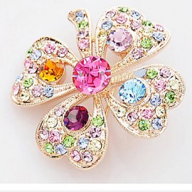 Lucky DollDiamonade Gemstone & Crystal Zirconia Four Leaved Colorful Brooch