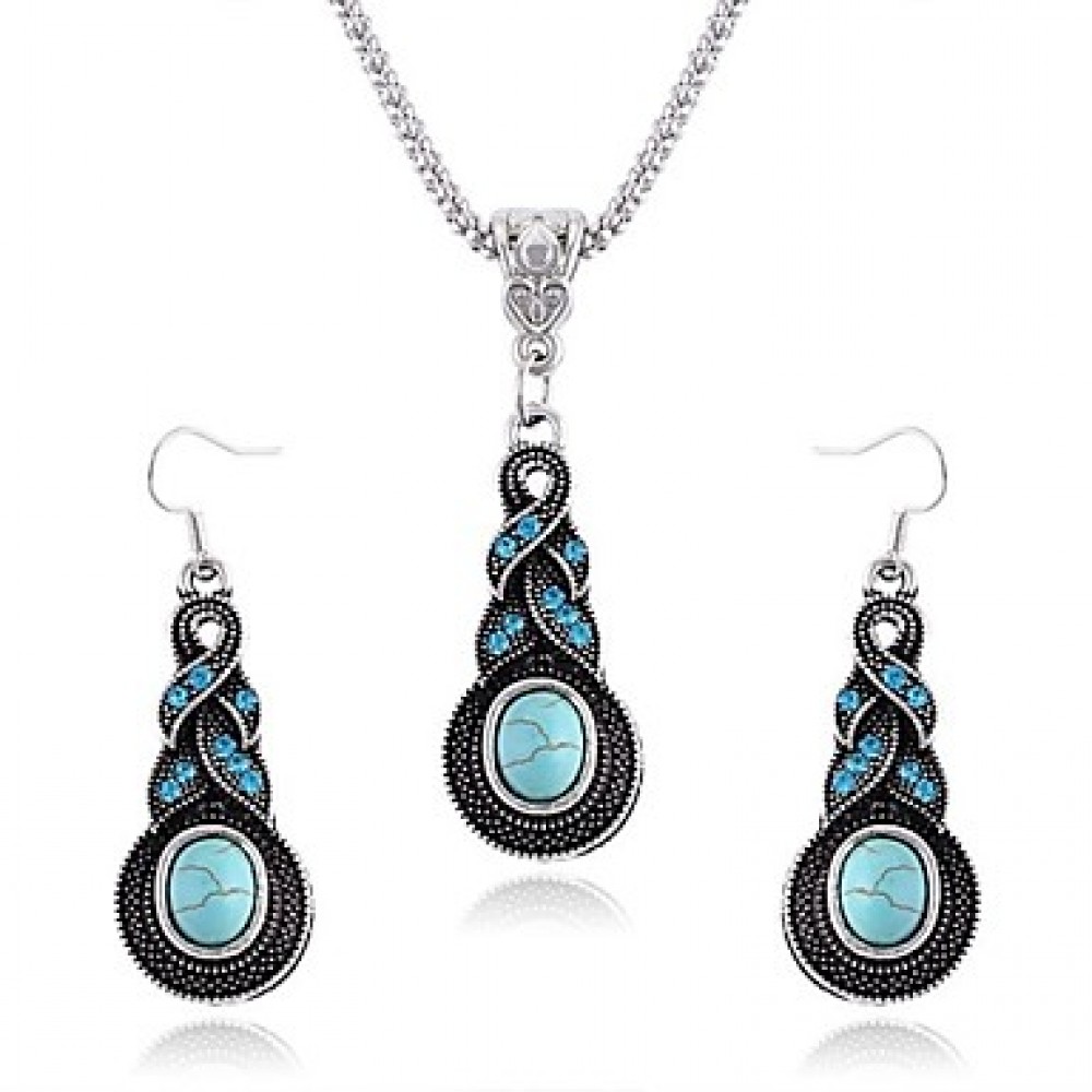 Retro sapphire diamond necklace Earrings Set  