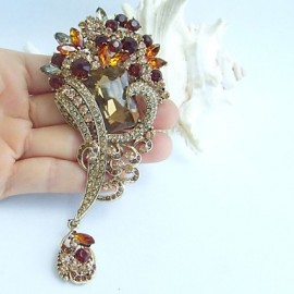 4.72 Inch Gold-tone Topaz Rhinestone Crystal Flower Brooch Pendant Art Decorations