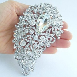 Wedding 4.72 Inch Silver-tone Clear Rhinestone Crystal Flower Brooch Pendant Bridal Bouquet