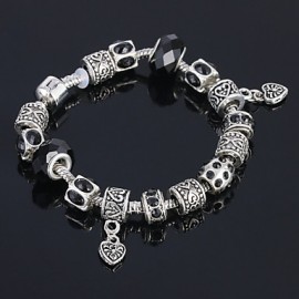 Antique Silver Plated Heart Pendant Beads Strands Bracelet