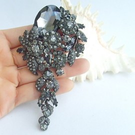 Wedding 4.13 Inch Vintage Gray Rhinestone Crystal Flower Brooch Art Deco Brooch Bouquet Women Jewelry