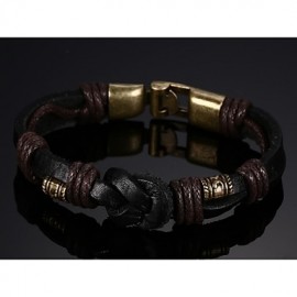 Leather WovenBrass Buckle Men Bracelet