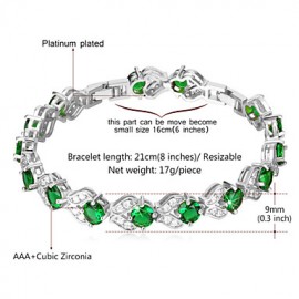 Women's Fashion Cubic Zirconia Jewelry Gift Platinum/18K Real Gold Plated Shiny Green Zircons Tennis Bracelets