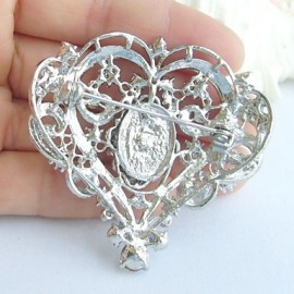 Wedding 2.17 Inch Silver-tone Clear Rhinestone Crystal Bridal Brooch Wedding Deco Bridal Bouquet Love Heart Brooch