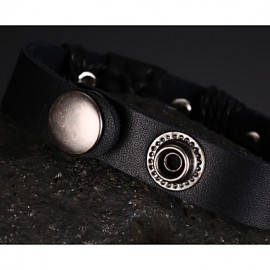 Leather WovenBrass Buckle Men Bracelet