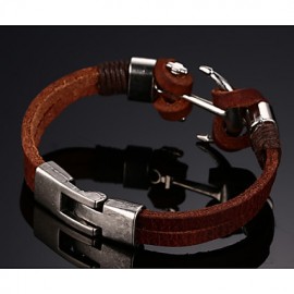 Head Layer Cowhide Titanium Steel Buckle Men Anchor Bracelet