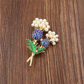 Fashion Women Trendy Pearl Set Enamel Pineapple Brooch