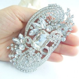 Wedding 4.13 Inch Silver-tone Clear Rhinestone Crystal Flower Brooch Pendant