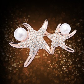 Brooch Fashion Design Pearl&Crystal Starfish Acrylic Rhinestone Brooches Pins Wedding Jewelry Badges with Pin X30009 Mermaid