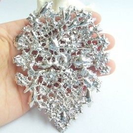 Wedding 4.13 Inch Silver-tone Clear Rhinestone Crystal Flower Brooch Pendant Bridesmaid Jewelry