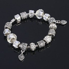 Antique Silver Plated Heart Pendant Beads Strands Bracelet