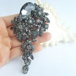 Wedding 4.13 Inch Vintage Gray Rhinestone Crystal Flower Brooch Art Deco Brooch Bouquet Women Jewelry