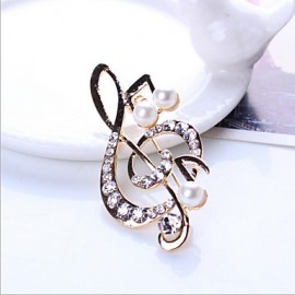 Lucky Doll Gold Plated Diamonade Zirconia Imitation Pearl Note Brooch