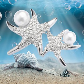 Brooch Fashion Design Pearl&Crystal Starfish Acrylic Rhinestone Brooches Pins Wedding Jewelry Badges with Pin X30009 Mermaid