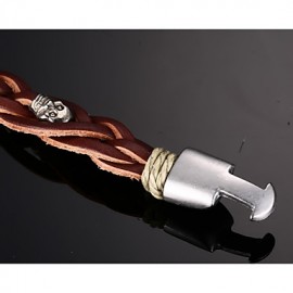 Leather WovenBrass Buckle Men Bracelet