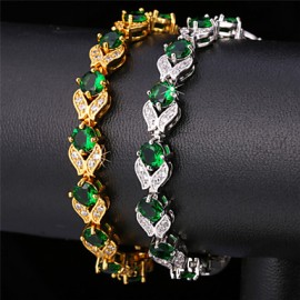 Women's Fashion Cubic Zirconia Jewelry Gift Platinum/18K Real Gold Plated Shiny Green Zircons Tennis Bracelets