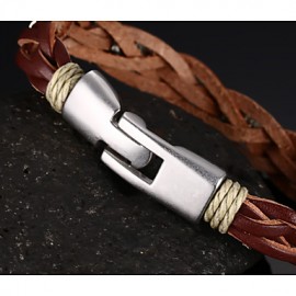 Leather WovenBrass Buckle Men Bracelet