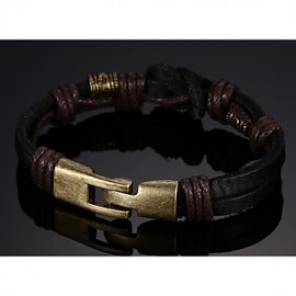 Leather WovenBrass Buckle Men Bracelet