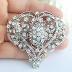 Wedding 2.17 Inch Silver-tone Clear Rhinestone Crystal Bridal Brooch Wedding Deco Bridal Bouquet Love Heart Brooch