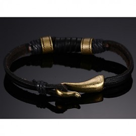 Leather WovenBrass Buckle Men Bracelet