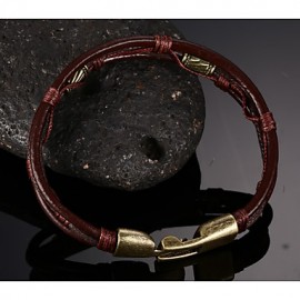 Leather WovenBrass Buckle Men Bracelet