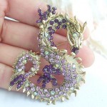 Women Accessories Gold-tone Purple Rhinestone Crystal Dragon Brooch Art Deco Crystal Brooch Pin