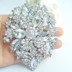 Wedding 4.13 Inch Silver-tone Clear Rhinestone Crystal Flower Brooch Pendant Bridesmaid Jewelry