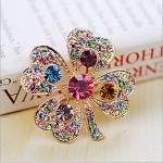 Lucky DollDiamonade Gemstone & Crystal Zirconia Four Leaved Colorful Brooch