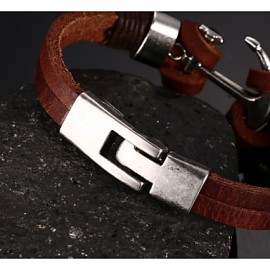 Head Layer Cowhide Titanium Steel Buckle Men Anchor Bracelet