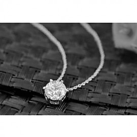 Women's Classic 18K White Gold Plated with 6 Prongs Simulated Diamond Stone Pendant Necklace Earrings Set  