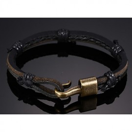 Leather Woven Brass Buckle Men Bracelet