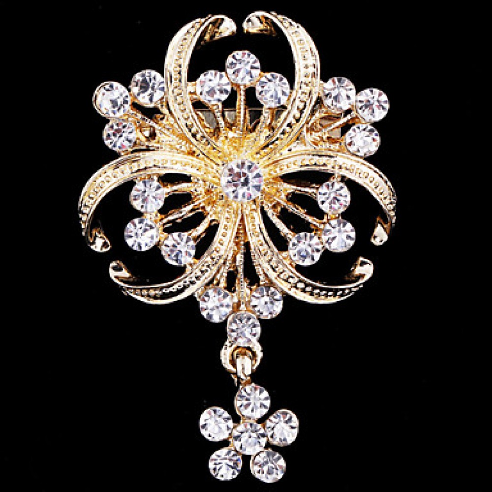 Women's Crystal Pearl Clover Brooch for Wedding Party Decoration Scarf ,Fine Jewelry