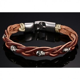 Leather WovenBrass Buckle Men Bracelet