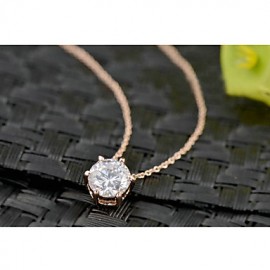 Women's Concise 18K Rose Gold Plated with 6 Prongs Simulated Diamond Stone Pendant Necklace Earrings Set  