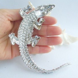 Women Accessories Silver-tone Clear Rhinestone Crystal Alligator Crocodile Brooch Art Deco Crystal Brooch Women Jewelry