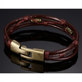 Leather WovenBrass Buckle Men Bracelet