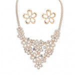 Women Palace Flower Inlay Diamond/Alloy Necklace Earring Sets  