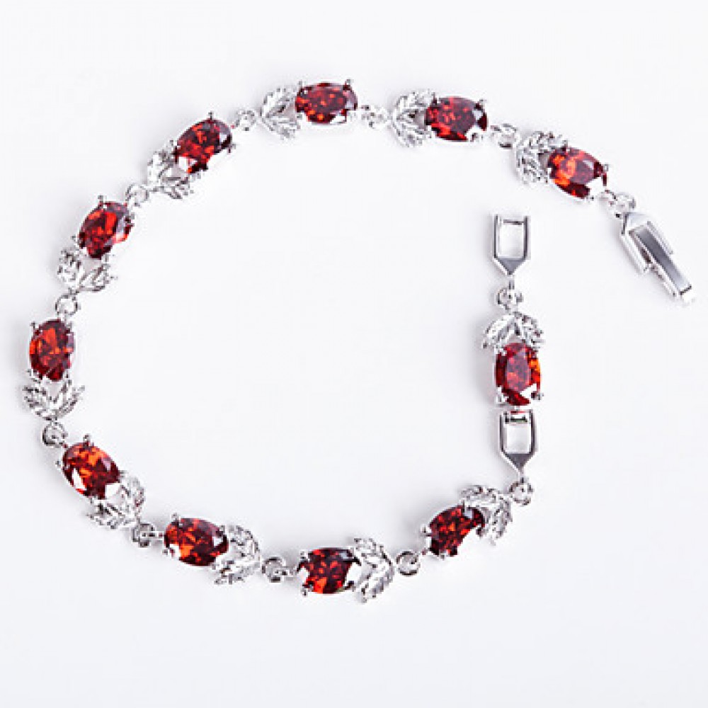 Elegant Red Colorful AAA Zircon Platinum Plated Titanium Steel Bracelet for Women Gift,Fine Diamond Birthstone