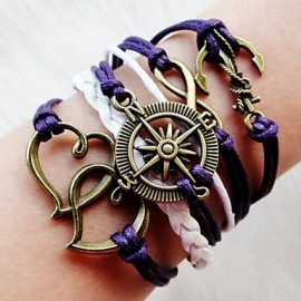 Women's Vintage Compass Heart Braided Bracelet