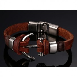 Head Layer Cowhide Titanium Steel Buckle Men Anchor Bracelet