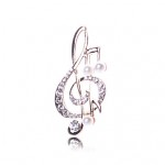 Lucky Doll Gold Plated Diamonade Zirconia Imitation Pearl Note Brooch