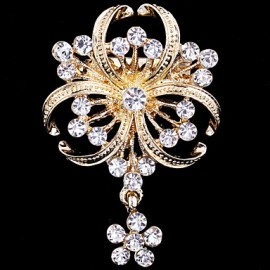 Women's Crystal Pearl Clover Brooch for Wedding Party Decoration Scarf ,Fine Jewelry