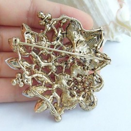 2.36 Inch Gold-tone Purple Rhinestone Crystal Flower Brooch Pendant Art Decorations