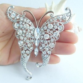 Women Accessories Silver-tone Clear Rhinestone Crystal Butterfly Brooch Art Deco Crystal Brooch