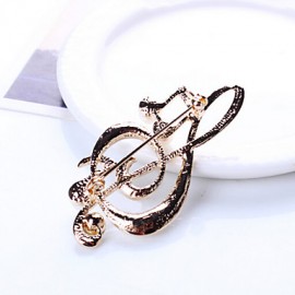 Lucky Doll Gold Plated Diamonade Zirconia Imitation Pearl Note Brooch