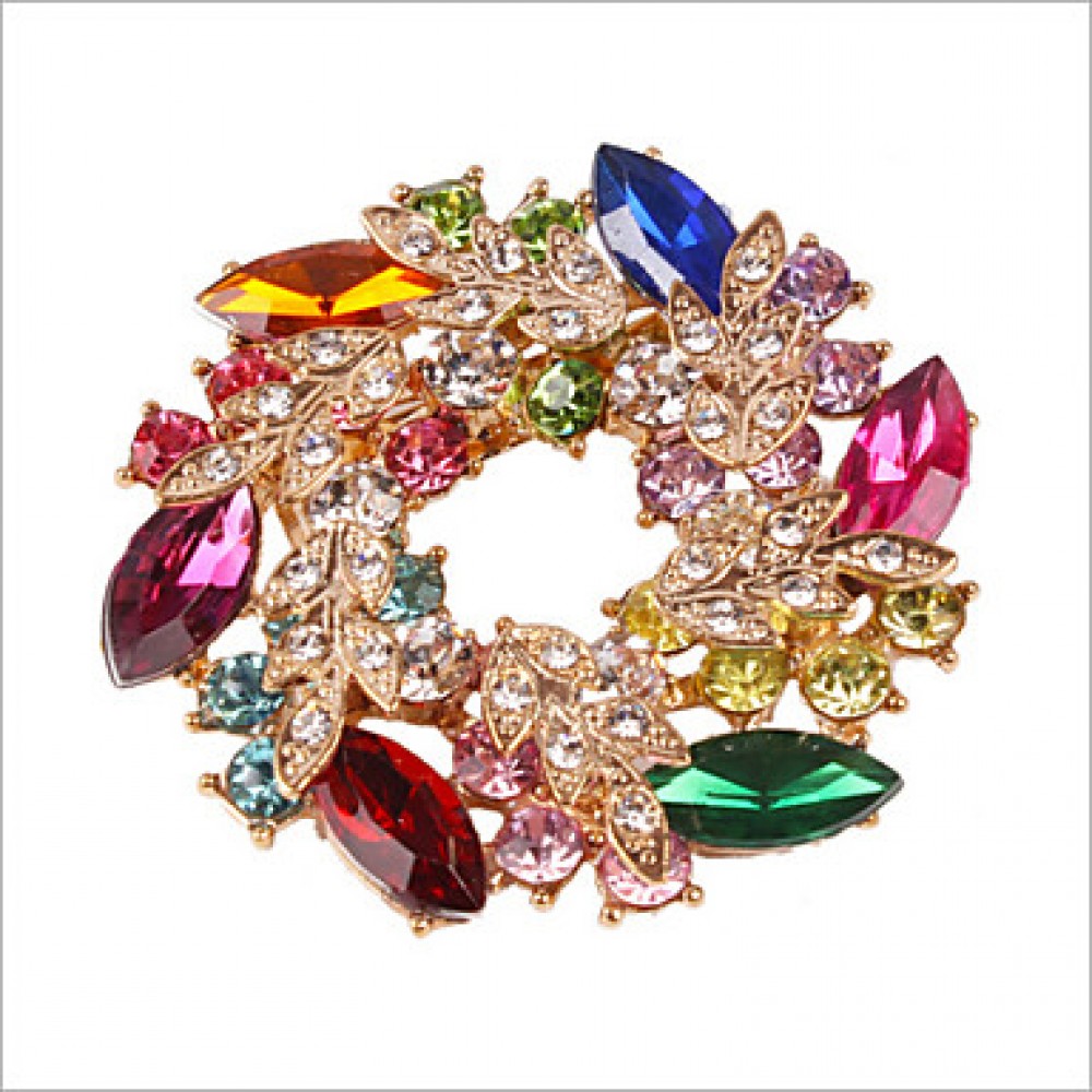  DiamonadeGold Plated Gemstone & Crystal Zirconia Colorful Brooch